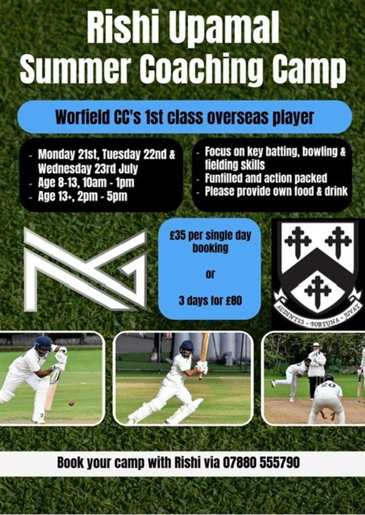 Rishi Upamal Summer Coaching Camp  21st -23rd July #Pitchero
worfieldcricketclub.co.uk/calendar/event…