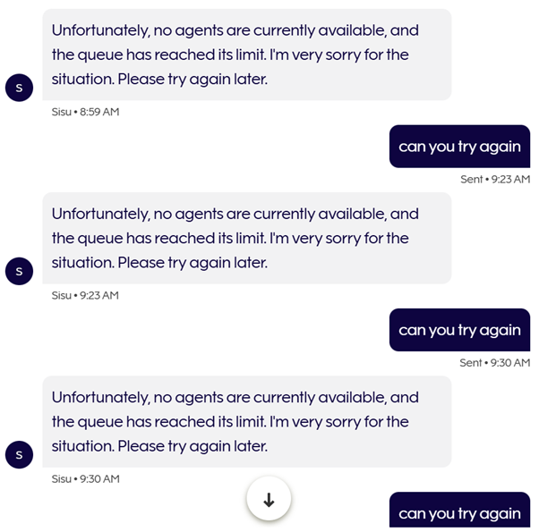 katoglet's tweet photo. Does @Finnair actually have a customer service...? I have tried for 4 days &amp; the bot tells me there's no room in the queue. 🤯

Today I've gone a little mad (started trying to get hold of them at 9.20) 

Just want to add a middle name on my account so I can transfer @AviosHelp🫠 https://t.co/ggE3JGD663