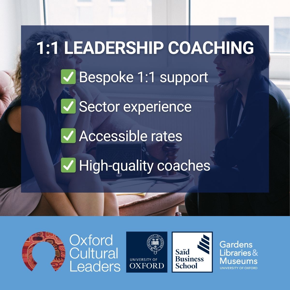 Applications are now closed for Oxford Cultural Leaders 2025 📝

But our Coaching Programme is open year-round – tailored for professionals in arts &amp; culture, with expert accredited coaches.

📍 Learn more &amp; enquire: glam.ox.ac.uk/ocl-coaching

#ArtsLeadership #Coaching #OCL