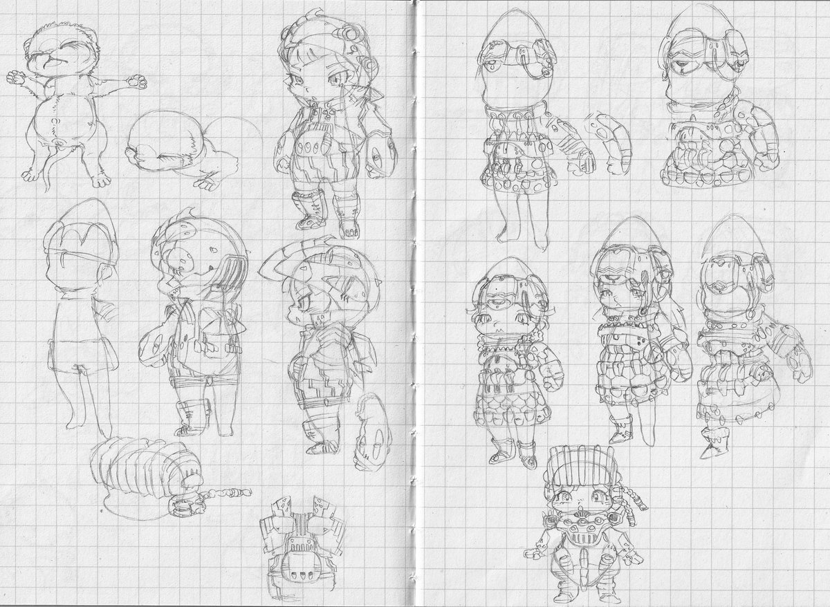 okb_001's tweet image. 新作のためのラフデザイン色々
…この子らは「脇役」なんですが、つい力が入ってしまってw
#宇宙戦艦ヤマト #デフォルメ #ガミラス艦