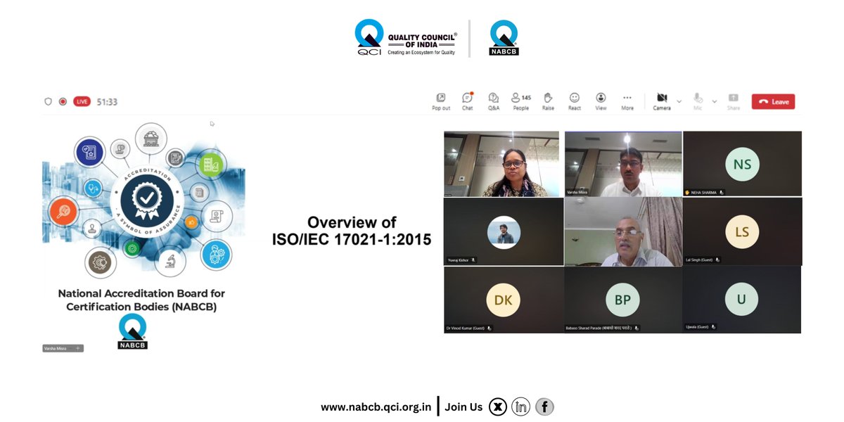 In our Awareness Series, NABCB held a successful webinar on ISO/IEC 17021-1 with a focus on OHSMS (ISO 45001), engaging 140+ participants on June 30, 2025.
Thanks to all who joined the conversation on quality in accreditation
#ACCREDITATION #CERTIFICATION #ISO17021 #OHSMS