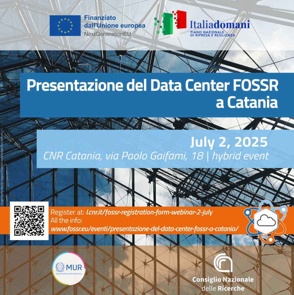 CNR-IRCrES (@cnr_ircres) on Twitter photo 📢#IRCrES #Progetti
🏢Il 2 luglio, dalle ore 15:00 alle 18:10, presso la sede del #Cnr di Catania, si terrà la presentazione ufficiale del #FOSSR Data Center. L’evento, in formato ibrido, segna una tappa significativa per #FOSSR
🔎 ircres.cnr.it/fossr-data-cen…
<a href="/cnrdsu/">CNR DSU</a> <a href="/CNRsocial_/">CNR Consiglio Nazionale delle Ricerche</a> 📢#IRCrES #Progetti
🏢Il 2 luglio, dalle ore 15:00 alle 18:10, presso la sede del #Cnr di Catania, si terrà la presentazione ufficiale del #FOSSR Data Center. L’evento, in formato ibrido, segna una tappa significativa per #FOSSR
🔎 ircres.cnr.it/fossr-data-cen…
<a href="/cnrdsu/">CNR DSU</a> <a href="/CNRsocial_/">CNR Consiglio Nazionale delle Ricerche</a>