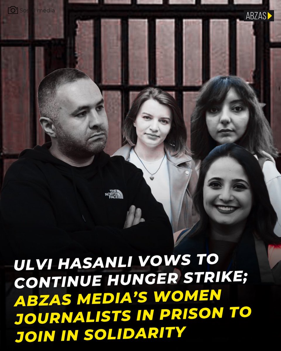 FreeAbzasMedia's tweet image. On July 1, @UlviHasanli, director of @AbzasMedia, met with his lawyer at the Umbaki prison where he is currently being held.
Hasanli told his lawyer he has been on a hunger strike since June 26 and has been placed in a disciplinary cell.
Read more: shorturl.at/i0cCe