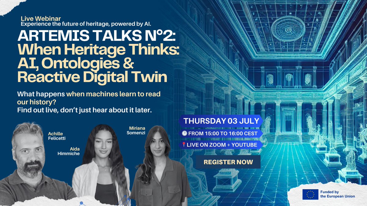 ARIADNE_RI's tweet image. Discover how artificial intelligence, ontologies, and semantic knowledge graphs are transforming cultural heritage from static data into intelligent, responsive systems. Webinar #2 on Thursday 3rd July at 15:00 CEST on Zoom and YouTube. Register here: us06web.zoom.us/webinar/regist…