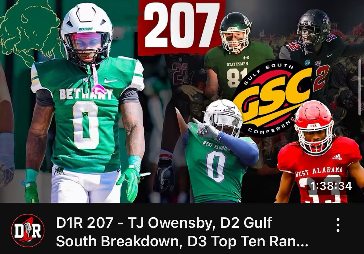 Division 1 Rejects (@d1_rejects) on Twitter photo 𝐓𝐔𝐍𝐄 𝐈𝐍 to the new #D1R episode ⤵️
<a href="/BethanyWV_FB/">Bethany College Football</a> RB <a href="/painfully2drivn/">TJ Owensby</a> supporting flood victims in his community 🫡
Full <a href="/GulfSouth/">Gulf South Conference</a> 2025 Preview 🔥
Top 1️⃣0️⃣ #D3FB Rankings 📈
NAIA Sleepers & National contenders 🤔
𝗪𝗔𝗧𝗖𝗛 📺 : youtu.be/_DyA3lR5hmU?si… 𝐓𝐔𝐍𝐄 𝐈𝐍 to the new #D1R episode ⤵️
<a href="/BethanyWV_FB/">Bethany College Football</a> RB <a href="/painfully2drivn/">TJ Owensby</a> supporting flood victims in his community 🫡
Full <a href="/GulfSouth/">Gulf South Conference</a> 2025 Preview 🔥
Top 1️⃣0️⃣ #D3FB Rankings 📈
NAIA Sleepers & National contenders 🤔
𝗪𝗔𝗧𝗖𝗛 📺 : youtu.be/_DyA3lR5hmU?si…