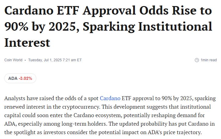 Cardano ETF odds jump to 90%!