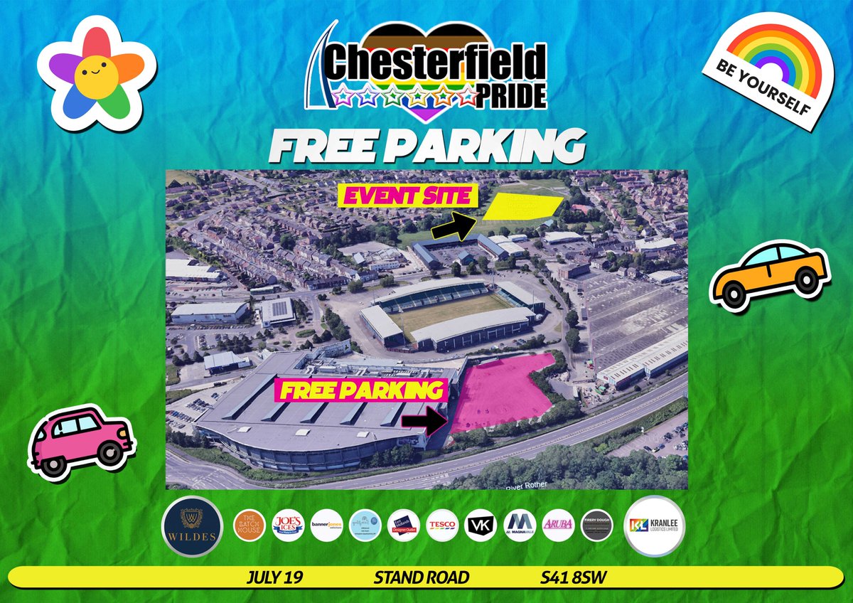 FREE parking at this summer's event thanks to our friends and event sponsors <a href="/Tesco/">Tesco</a> <a href="/DesChes/">Destination Chesterfield</a> <a href="/chesterfielduk/">Chesterfield</a>