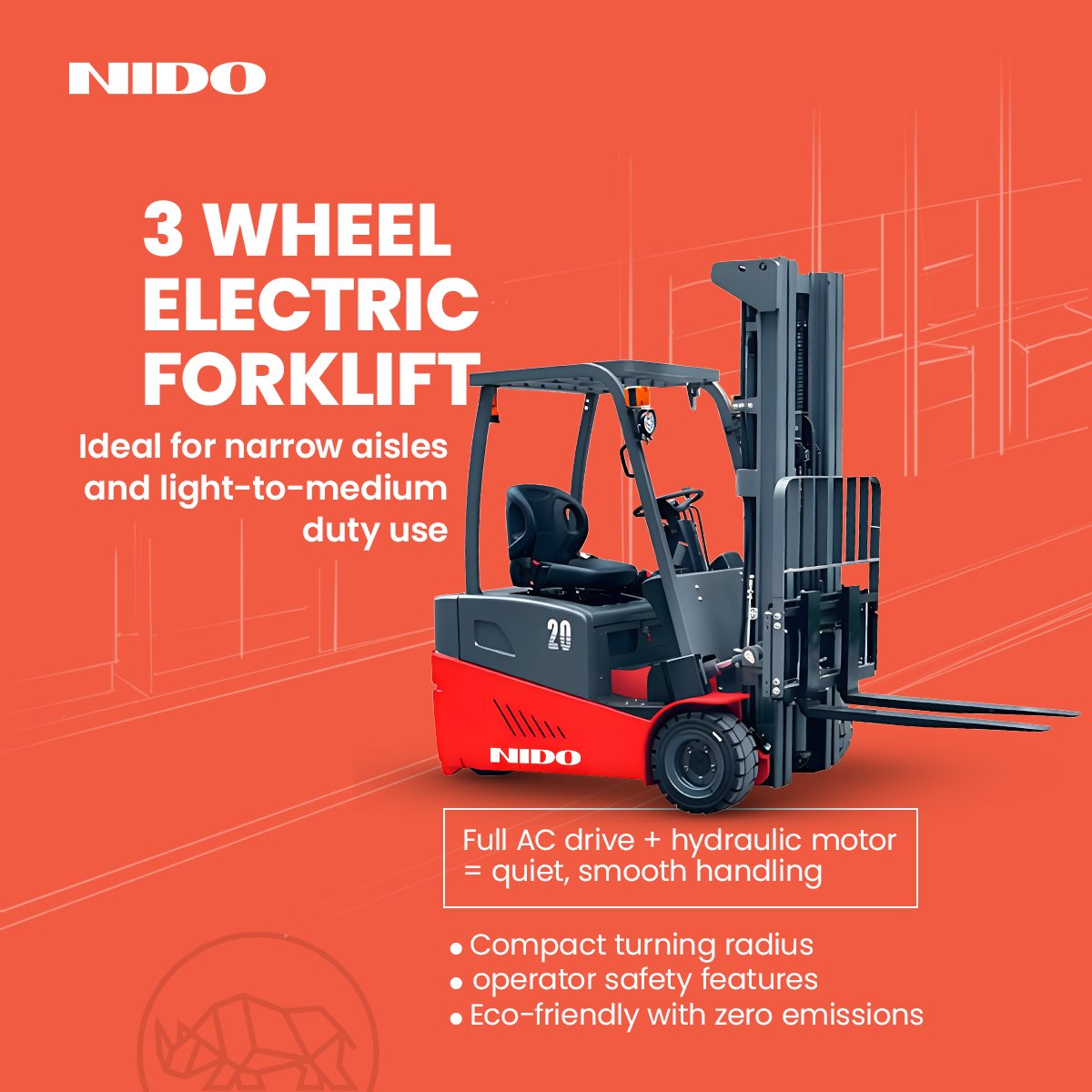 nidomachineries's tweet photo. Heavy loads in tight aisles?
Nido 3-/4-wheeler &amp; articulated forklifts offer up to 13 km/h speed, 8 m reach, and full operator safety.

Contact us: https://t.co/iB5E4iTURI
Know more: https://t.co/zAUIuTWSRw
#NidoAutomation #Forklift #WarehouseTech https://t.co/o5AyfvzNKJ