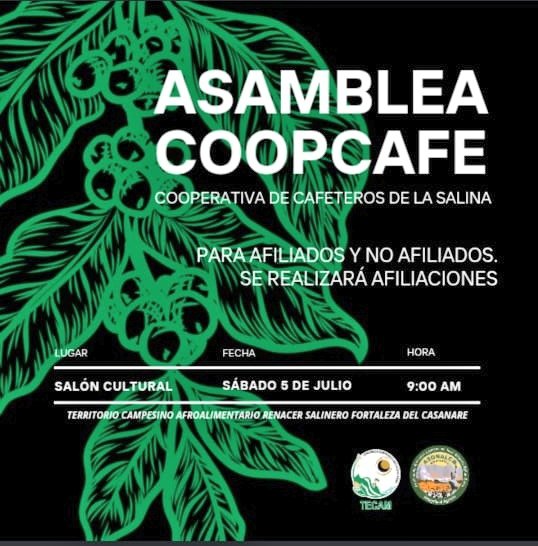 Asamblea de Caficultores de la cooperativa de cafeteros de La Salina. Invitados e invitadas al Territorio Campesino Agroalimentario Renacer Salinero, Fortaleza del Casanare.