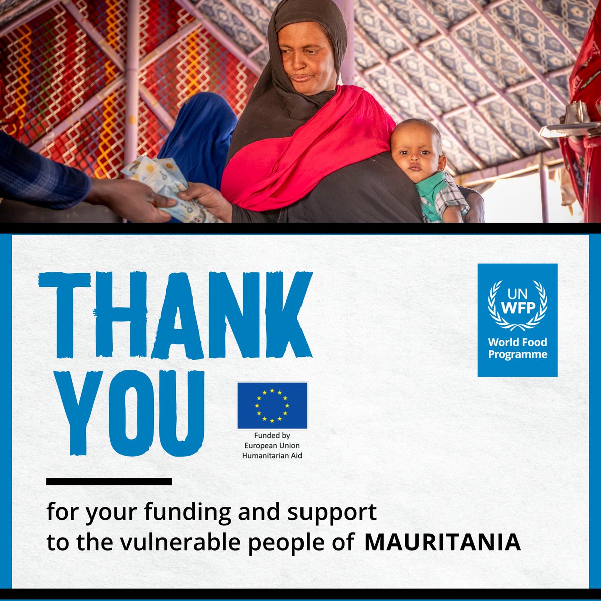 WFPMauritaniaCD's tweet image. WFP 🇲🇷 thanks @eu_echo 🇪🇺 for its crucial and life-saving contribution assistance to newly arrived refugees settled in Mbera camp. This support allows us to provide refugees with cash transfers and respond to their essential needs.
#WFPMauritania #ECHO #HumanitarianSupport #UE