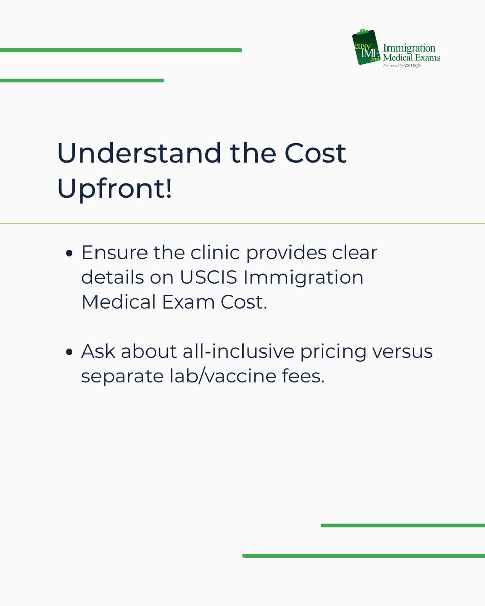easyIME's tweet image. Navigating Immigration Medical Exam Locations can feel overwhelming. 🤔
Make an informed choice for your Green Card Medical Exam with easyIME!
#ImmigrationClinics #USCISDoctorLocator #MedicalExamCost #ChooseWisely #easyIME #GreenCardExam #FindADoctor