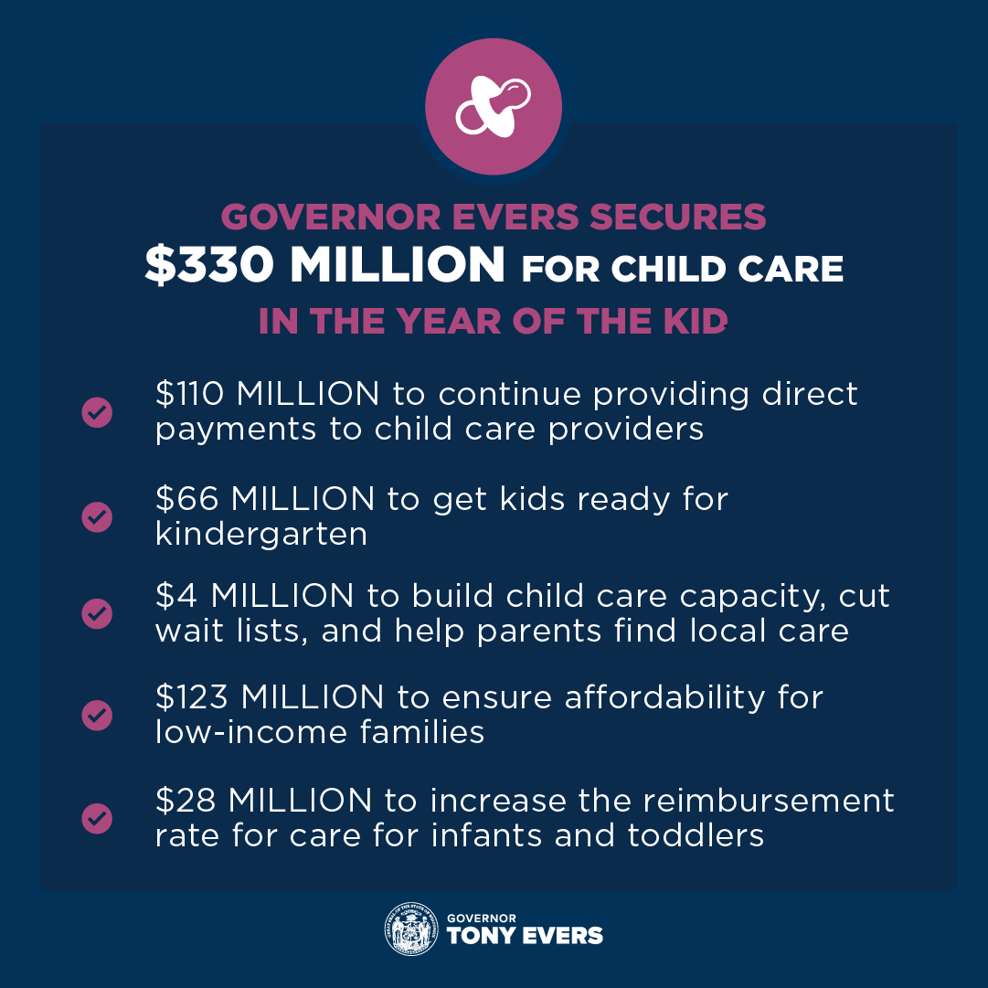 We’ve shown we can get good things done for Wisconsin when people put politics aside.

Our bipartisan budget agreement will invest over $330 million for our child care industry, a third of which will go directly to child care providers to help lower costs for working families.