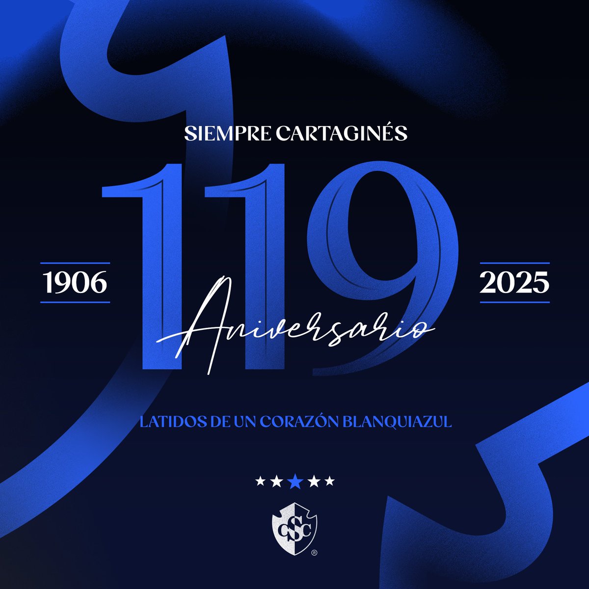 Cartagines's tweet photo. 119 Años de Historia, Pasión y Orgullo Azul 💙🤍

Hoy celebramos 119 años de entrega, de pasión inquebrantable y de amor eterno por estos colores.

🙌 ¡Feliz 119 Aniversario! https://t.co/XlJC5RL79b