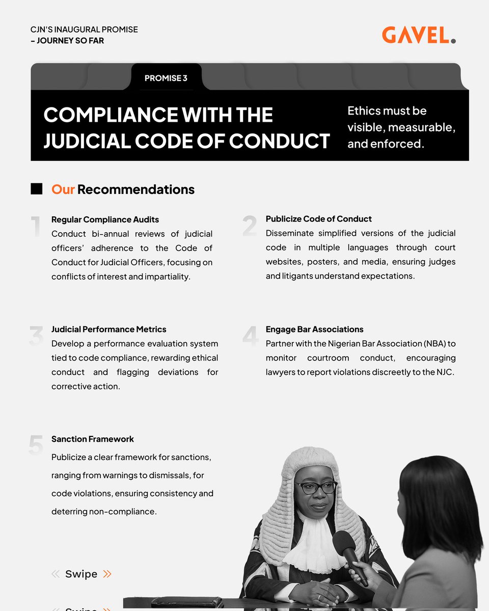 citizen_gavel's tweet photo. Today, we spotlight another two of the CJN’s inaugural promises as she approaches one year in office and we have outlined key recommendations needed to turn both into lasting reality.
#JudiciaryWatch #Nigeria #JudicialAccountability https://t.co/Dfa1dtdJFx