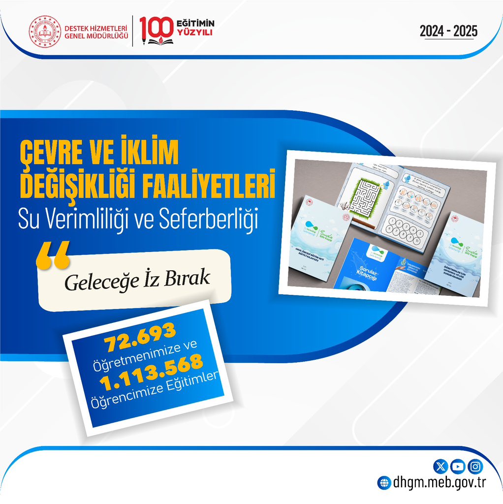 T.C. MEB Destek Hizmetleri Genel Müdürlüğü (@meb_dhgm) on Twitter photo Bakanlığımız ile Tarım ve Orman Bakanlığı iş birliğinde okul öncesi ve ilkokul düzeyinde “Su Verimliliği Seferberliği” eğitim materyalleri hazırladık. "Su Gönüllüsü Gençler Sahada" projesini yaygınlaştırdık.
<a href="/tcmeb/">Millî Eğitim Bakanlığı</a> <a href="/Yusuf__Tekin/">Yusuf Tekin</a> <a href="/omurfatih/">Ömür Fatih Karakullukçu</a> Bakanlığımız ile Tarım ve Orman Bakanlığı iş birliğinde okul öncesi ve ilkokul düzeyinde “Su Verimliliği Seferberliği” eğitim materyalleri hazırladık. "Su Gönüllüsü Gençler Sahada" projesini yaygınlaştırdık.
<a href="/tcmeb/">Millî Eğitim Bakanlığı</a> <a href="/Yusuf__Tekin/">Yusuf Tekin</a> <a href="/omurfatih/">Ömür Fatih Karakullukçu</a>