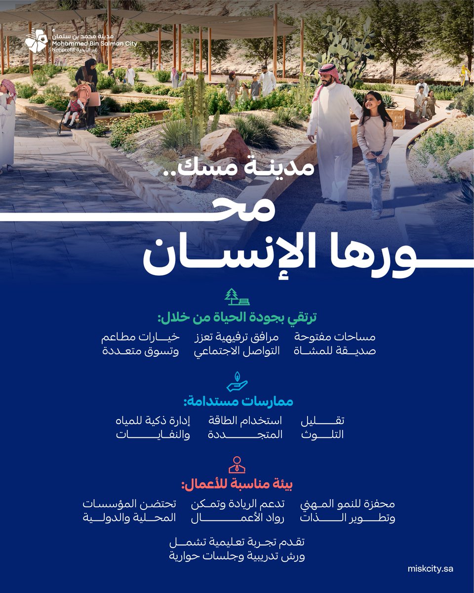 #مدينة_مسك... حيث يُبنى مجتمع حيوي ومزدهر، يتمحور حول الإنسان.