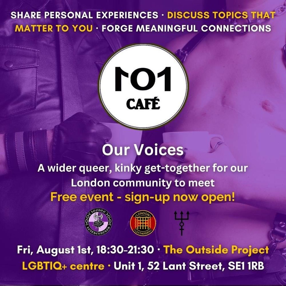 For this summer's edition of 101 Café, we are proud  to join forces with <a href="/ProteusLthrUKI/">Proteus Leather UK & Ireland</a>  and londonleatherdykes to create a  space in which we can all get to know each other!  Please visit the link in below to sign-up and for accessibility info:
forms.gle/JDUGNmgssCci18…