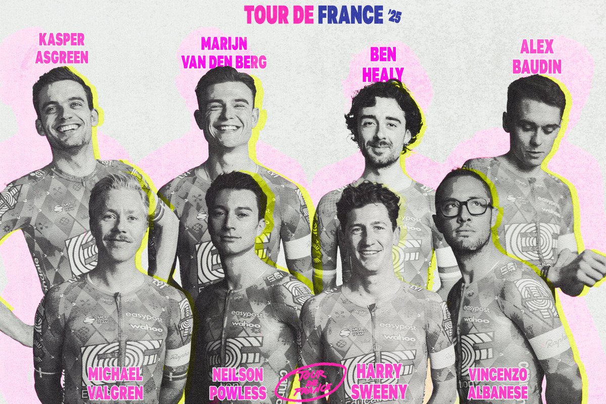 Nothing beats <a href="/LeTour/">Tour de France™</a> 😍 Meet our 2025 Tour de France squad: explore.efprocycling.com/our-tour-de-fr…

Kasper Asgreen
Marijn van den Berg
Ben Healy
Alex Baudin
Michael Valgren
Neilson Powless
Harry Sweeney
Vincenzo Albanese 

Allez!

#efprocycling #tourdefrance