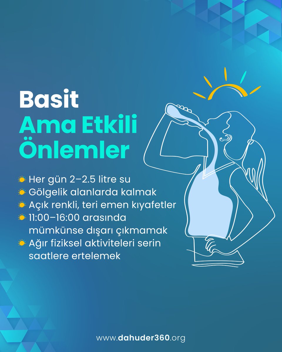 Yaz aylarında en sık gördüğümüz rahatsızlıkların çoğu, basit önlemlerle önlenebilir.

#Dahuder #YazSağlığı #SıcakÇarpması #ÖnceDahiliye
#BenVarımÇünküBizVarız #SağlıkOkuryazarlığı #ToplumSağlığı
#BirlikteGüçlüyüz #DahiliyeUzmanlığı
