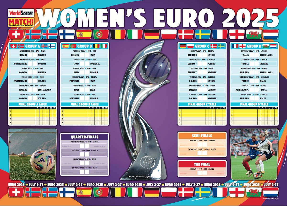 We teamed up with <a href="/WorldSoccerMag/">World Soccer</a> to create this #WEURO2025 wallchart! 🤝

It comes with our June 24 issue - out now! 😁

In shops or online: shop.kelsey.co.uk/single-issue/m…