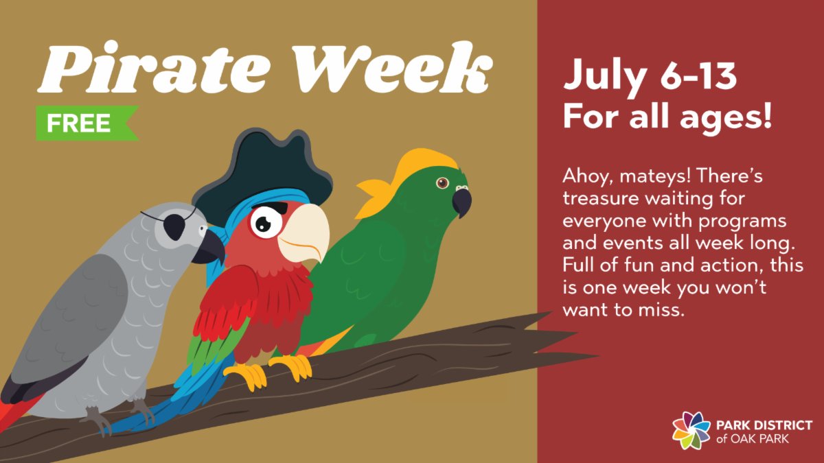 Ahoy, adventurers!🦜 ☠️ 

Join us for Pirate Week from July 6-13 as we transform the Park District into a thrilling swashbuckling adventure! Don’t miss out on the fun—click the activities below to register: pdop.org/event/pirate-w…

#oakparkillinois