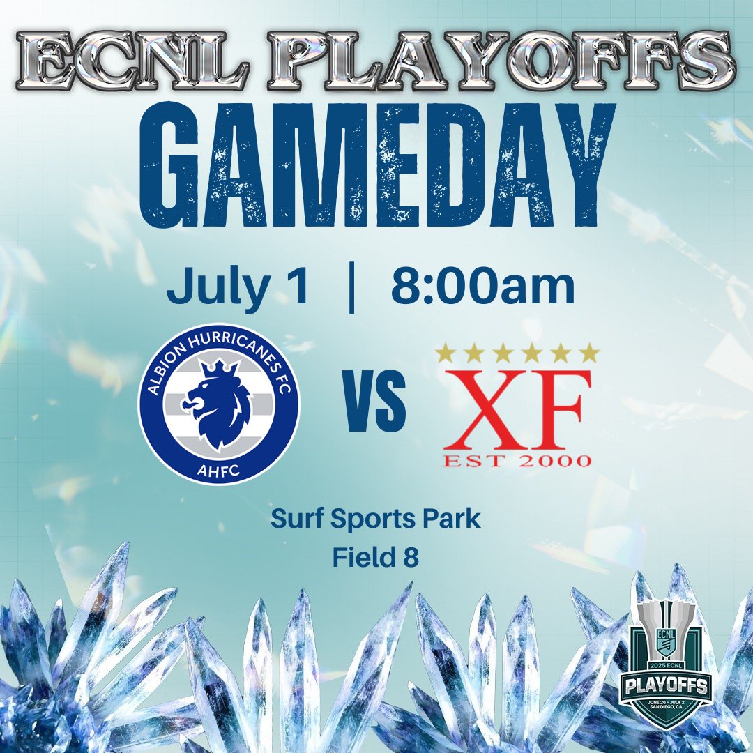 AHFC 09G ECNL (@albion09gecnl) on Twitter photo ☀️ Game Day ☀️
Today’s the day — Round of 16 of the <a href="/ECNLgirls/">ECNL Girls</a> Champions League. Ready to fight for a spot in Virginia. Let’s get it! ⚽️ 💪
🆚 XF Academy
⏰ 8AM
📍 Surf Sports Park - Field 8
🔵 Blue kits
<a href="/ahfcsoccer/">Albion Hurricanes FC</a> <a href="/CoachGusMota/">Gustavo Mota</a> <a href="/ImYouthSoccer/">ECNL/GA/Recruiting/College Soccer</a> <a href="/ImCollegeSoccer/">College Soccer Truth ™</a> <a href="/PrepSoccer/">Prep Soccer ⚽️</a> ☀️ Game Day ☀️
Today’s the day — Round of 16 of the <a href="/ECNLgirls/">ECNL Girls</a> Champions League. Ready to fight for a spot in Virginia. Let’s get it! ⚽️ 💪
🆚 XF Academy
⏰ 8AM
📍 Surf Sports Park - Field 8
🔵 Blue kits
<a href="/ahfcsoccer/">Albion Hurricanes FC</a> <a href="/CoachGusMota/">Gustavo Mota</a> <a href="/ImYouthSoccer/">ECNL/GA/Recruiting/College Soccer</a> <a href="/ImCollegeSoccer/">College Soccer Truth ™</a> <a href="/PrepSoccer/">Prep Soccer ⚽️</a>