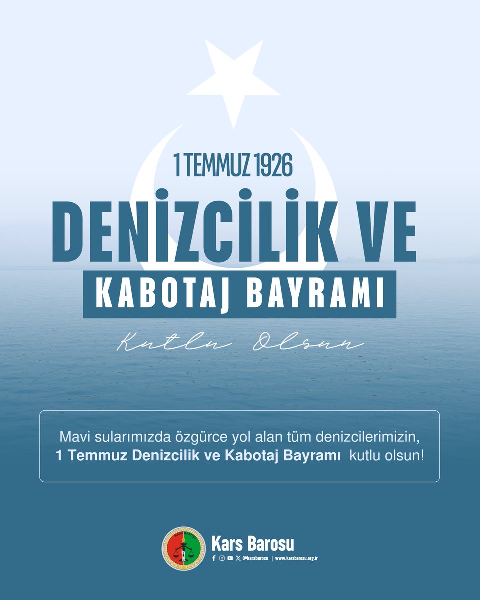 Kars Barosu (@karsbarosu) on Twitter photo 📍Mavi sularımızda özgürce yol alan tüm denizcilerimizin
1 Temmuz Denizcilik ve Kabotaj Bayramı kutlu olsun! ⚓🌊
<a href="/KarsBarosu/">Kars Barosu</a> <a href="/NecatYagci/">Av.Necat YAĞCI</a> 📍Mavi sularımızda özgürce yol alan tüm denizcilerimizin
1 Temmuz Denizcilik ve Kabotaj Bayramı kutlu olsun! ⚓🌊
<a href="/KarsBarosu/">Kars Barosu</a> <a href="/NecatYagci/">Av.Necat YAĞCI</a>