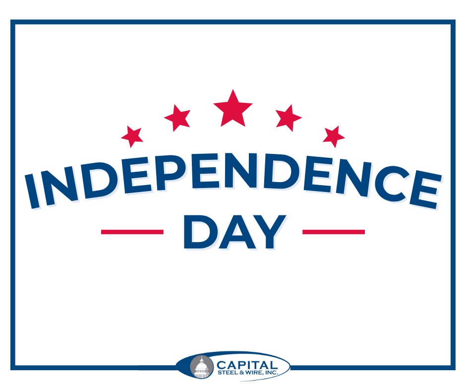 CapSteelWire's tweet photo. 🎆 Happy Independence Day! 🎆

We wish everyone a joyful and safe holiday weekend filled with celebrations, fireworks, and quality time with loved ones!

Our offices will be closed on Friday, and we'll resume our normal hours on Monday, the 7th. https://t.co/l94C0G1Hz2