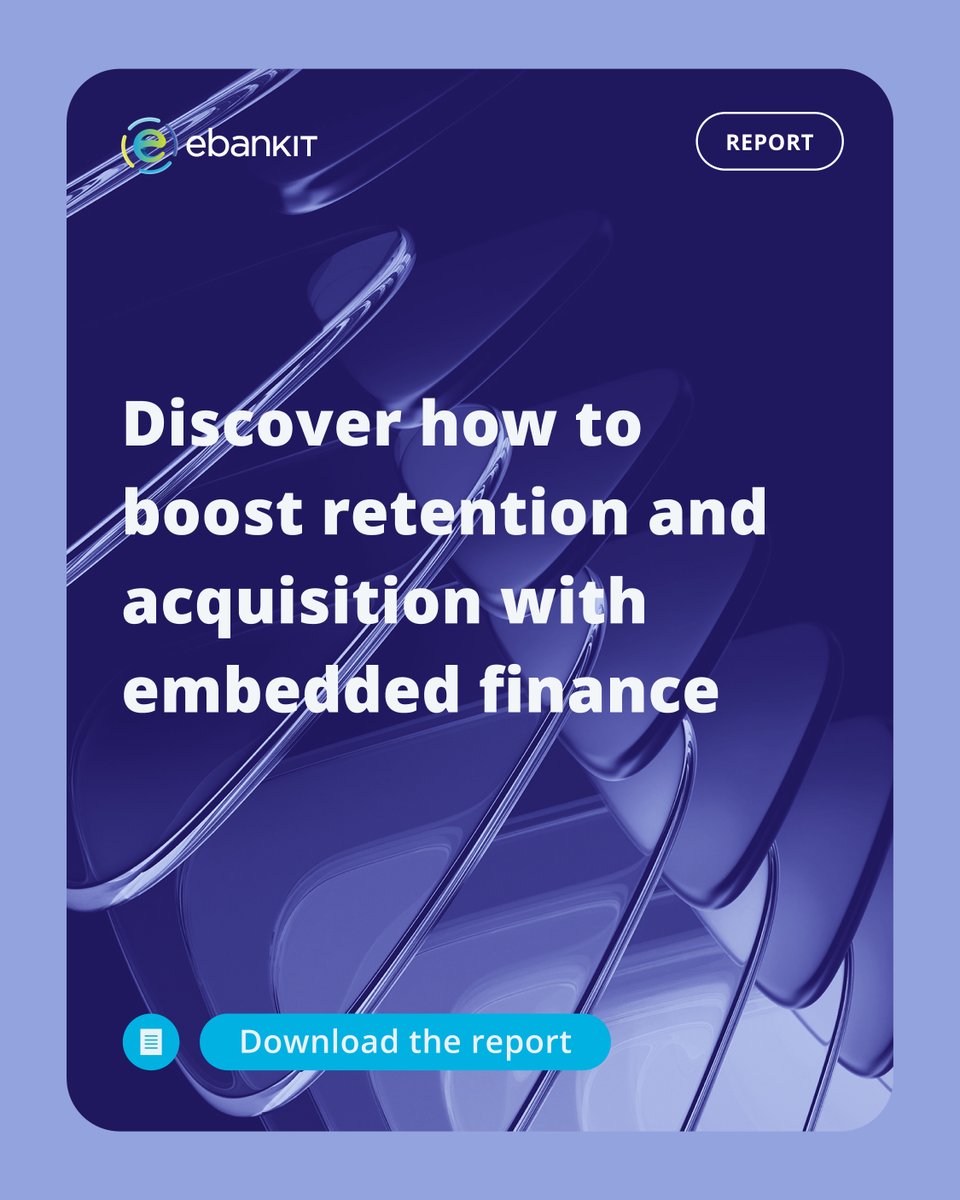 e_bank_it's tweet image. Embedded finance is a game changer for financial institutions. It’s driving customer loyalty, accelerating acquisition, and opening new revenue streams. Curious how it could work for you?
Download our latest white paper: hubs.ly/Q03tMQGV0
#embeddedfinance #fintech #ebankit