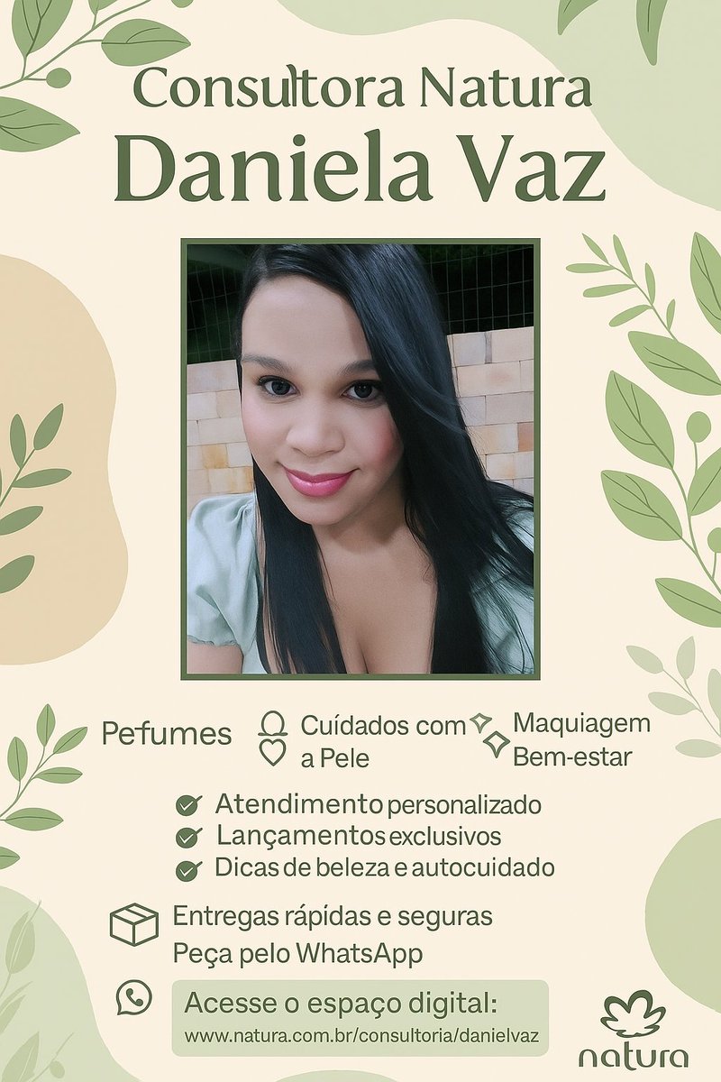 DanielaVaaz's tweet photo. Olá pessoal,
Sou a Consultora Daniela Vaz e tenho uma super novidade pra você!
💚 Ganhe 15% de DESCONTO em todo o site e app Natura usando meu cupom exclusivo: VAZDANI
Peça no site/App ou acesse meu espaço digital: https://t.co/j4lnzx7bzn
#natura #descontonatura #consultoranatura https://t.co/n7AZ5nkMw0