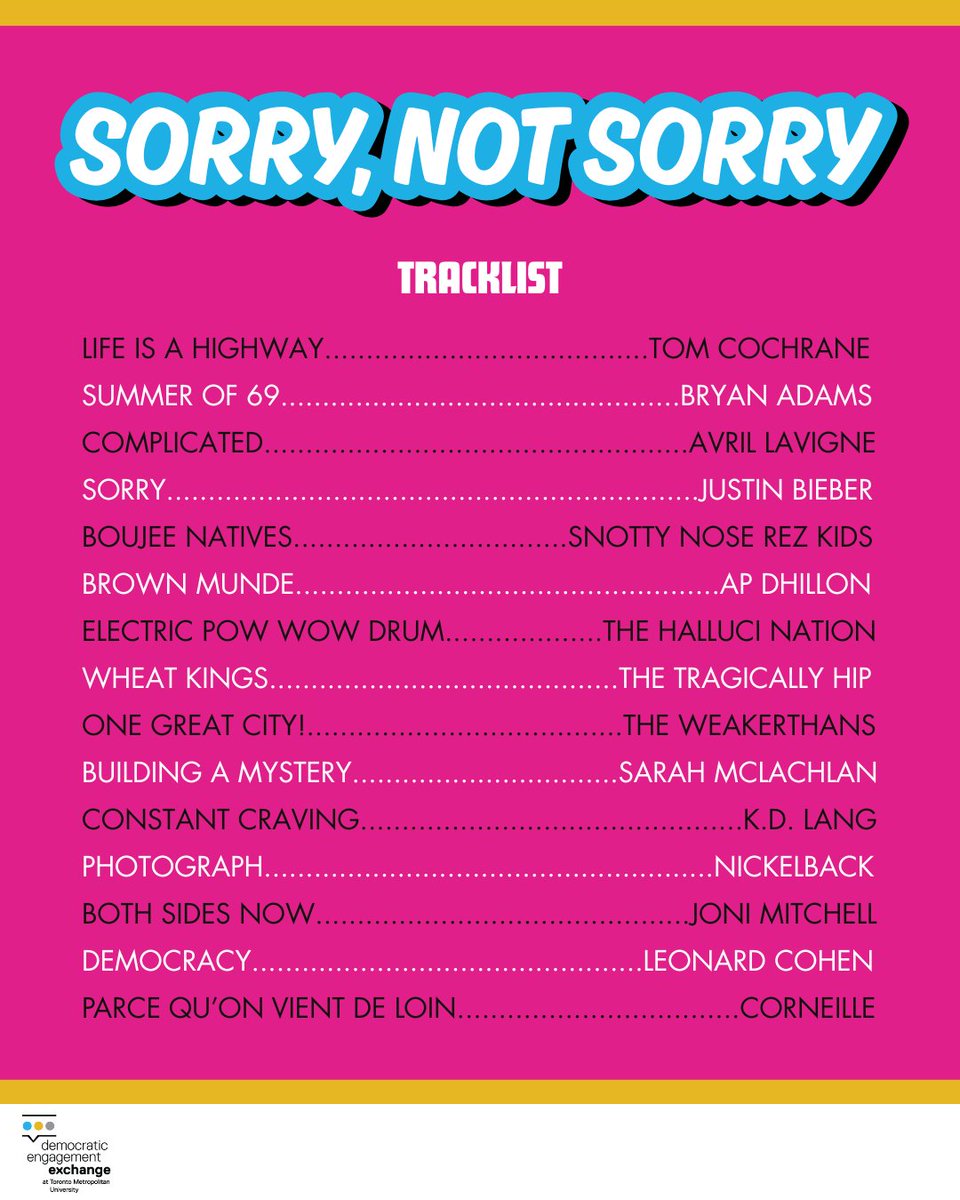 TheExchange_TMU's tweet image. Living in this place we call Canada means many things to many people. That's why we made Sorry Not Sorry, a Canadian Mixtape, to capture the diverse voices that have sung in and about this place: open.spotify.com/playlist/2CQhk…