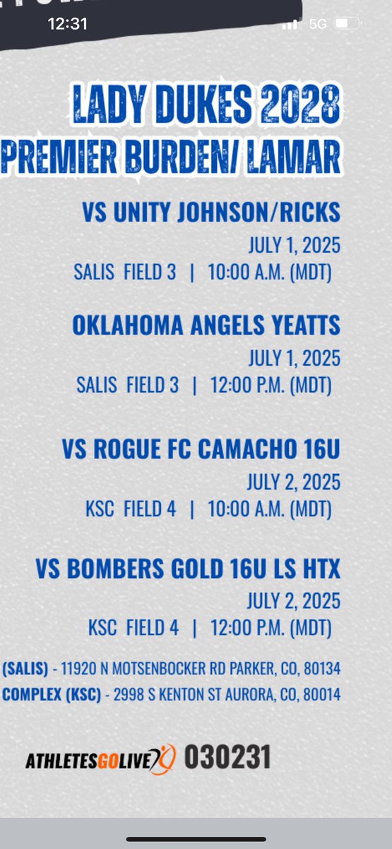 Haden Keilers (@hkeilers2028) on Twitter photo Game day in Colorado!!! Who is ready to compete? You better believe the <a href="/LadyDukes28Nat/">Lady Dukes 2028 Premier | 2028 National</a> will be locked in and giving you everything we have. <a href="/CoachTonyBurden/">Coach Tony Burden</a> <a href="/CoachJaviAM/">Coach Javi M.</a> <a href="/LadyDukesLamar/">Lady Dukes Lamar</a> <a href="/CoachMorganK/">Morgan Klaevemann</a> <a href="/PattieeeRuthhh/">Pattie Ruth Taylor</a> <a href="/BethTorina/">Beth Torina</a> <a href="/AggieSoftball/">Texas A&M Softball</a> <a href="/TexasSoftball/">Texas Softball</a> <a href="/Coach_Cump/">Mark Cumpian</a> Game day in Colorado!!! Who is ready to compete? You better believe the <a href="/LadyDukes28Nat/">Lady Dukes 2028 Premier | 2028 National</a> will be locked in and giving you everything we have. <a href="/CoachTonyBurden/">Coach Tony Burden</a> <a href="/CoachJaviAM/">Coach Javi M.</a> <a href="/LadyDukesLamar/">Lady Dukes Lamar</a> <a href="/CoachMorganK/">Morgan Klaevemann</a> <a href="/PattieeeRuthhh/">Pattie Ruth Taylor</a> <a href="/BethTorina/">Beth Torina</a> <a href="/AggieSoftball/">Texas A&M Softball</a> <a href="/TexasSoftball/">Texas Softball</a> <a href="/Coach_Cump/">Mark Cumpian</a>