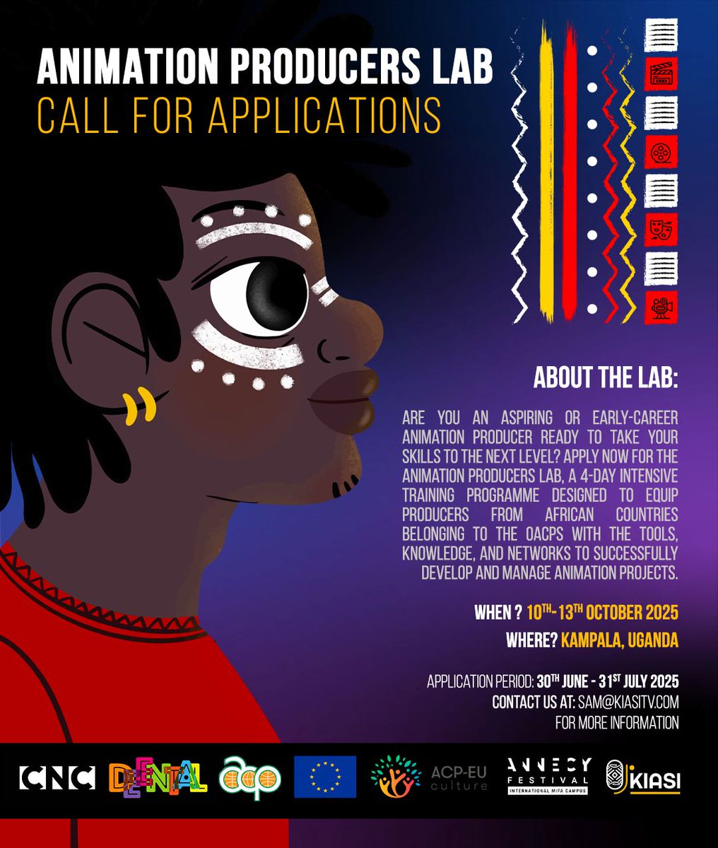 Producers Guild of Uganda (@pgu256) on Twitter photo 🚨 OPPORTUNITY ALERT
Animation Producers Lab
✅ Fully funded (travel, stay, meals, training)
🔗 Apply: bit.ly/AnimationProdu…
Co-organised by Kiasi Productions, <a href="/annecyfestival/">Annecy Festival</a>’s MIFA Campus & <a href="/le_cnc/">Le CNC</a>’s DEENTAL-ACP with <a href="/europeanunion/">European Union</a> & African Caribbean & Pacific States. 🚨 OPPORTUNITY ALERT
Animation Producers Lab
✅ Fully funded (travel, stay, meals, training)
🔗 Apply: bit.ly/AnimationProdu…
Co-organised by Kiasi Productions, <a href="/annecyfestival/">Annecy Festival</a>’s MIFA Campus & <a href="/le_cnc/">Le CNC</a>’s DEENTAL-ACP with <a href="/europeanunion/">European Union</a> & African Caribbean & Pacific States.