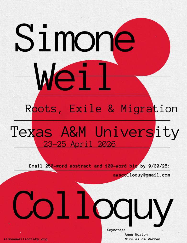 Keynotes are confirmed: Anne Norton and Nicolas de Warren. Remember to submit your abstract and bio to awscolloquy@gmail.com and share widely!