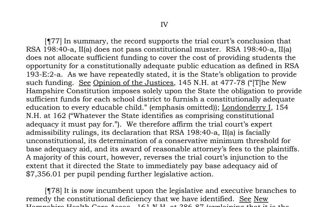 AdamSextonWMUR's tweet image. The ConVal decision on school funding is out. Looks like NH Supreme Court basically agrees with Judge Ruoff on the merits but does not believe state needs to pay up immediately: “...now incumbent upon the legislative and executive branches to remedy...” #NHPolitics #WMUR