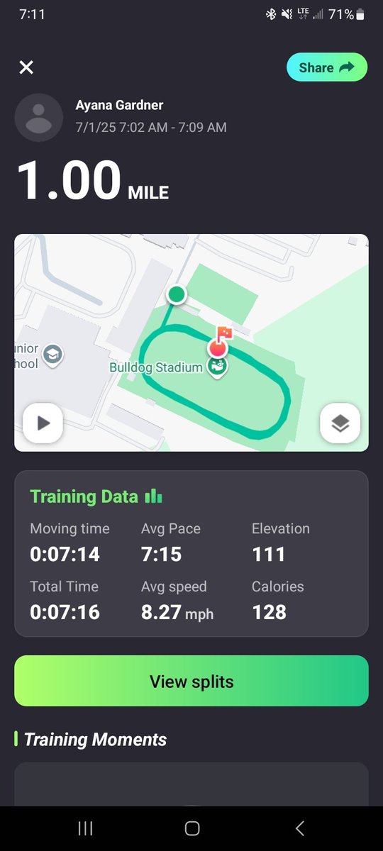 Let's Goooooooooo!!!! 1 mile time time 7 min 16 sec. I SMASHED MY GOAL, TIME TO SET A NEW ONE. NEW GOAL- 7 min. #Imhungry