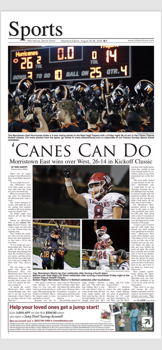 Thrilled to learn that my final hurrah at the Tribune last year, the Kickoff Classic, took 1st-place for Sports Coverage at the Tennessee State Press Awards this past weekend.