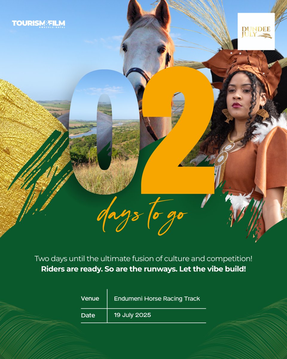 🎭 Style. Spirit. Speed.
Only 2 days left before we immerse ourselves in a thrilling blend of tradition and trend. Dundee is ready to dazzle – the question is, are you? #DundeeJuly25 #VisitKZN