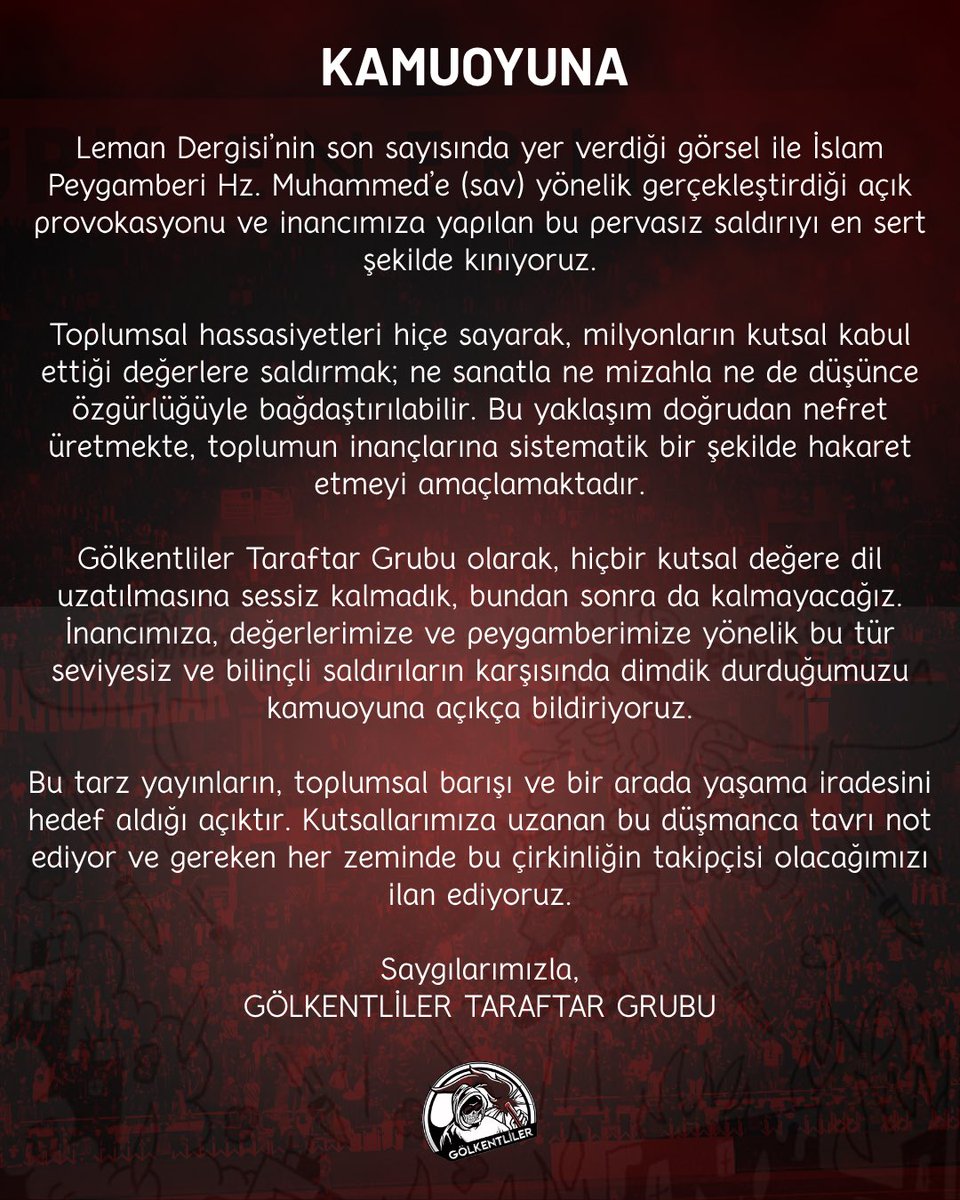 Dinimize, dilimize ve kültürümüze bağlı insanlarız. Değerlerimize yapılan ve yapılacak olan pervasız saldırıların karşısında dimdik duracağımızdan kimsenin şüphesi olmasın.