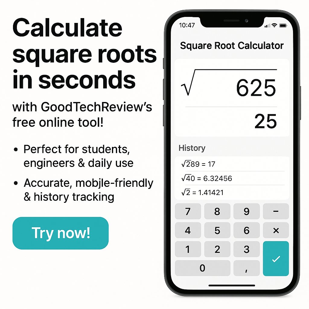 reviewgoodtech's tweet image. Square roots made simple.
Use this Free Square Root Calculator:
✅ Perfect for decimals, big numbers
✅ Mobile-friendly
👉 goodtechreview.com/square-root-ca…
#SquareRootCalculator #MathSimplified #StudyTools #STEMHelp #GoodTechReview