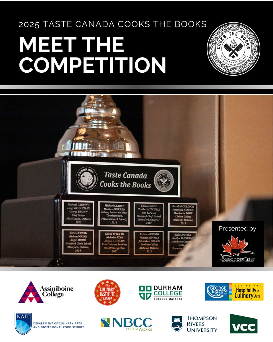 #TasteCanada is proud to support the next generation of culinary talent through #CookstheBooks, our annual student cooking competition presented by @LoveCDNBeef. We’re excited to announce the 8 Canadian culinary schools competing this year. We can’t wait to see what they cook up!