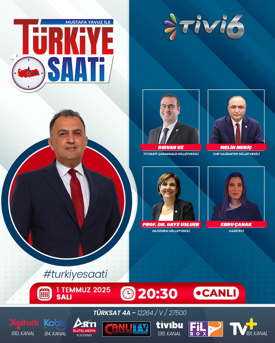 TÜRKİYE SAATİ'NDE BUGÜN!

<a href="/mymustafayavuz/">Mustafa Yavuz 🇹🇷</a>  soracak; <a href="/ridvanuz17/">Rıdvan UZ</a>  , <a href="/melih_meric/">Melih Meriç</a>  , <a href="/GayeUsluer/">Gaye Usluer 🇹🇷</a>  ve <a href="/ebrucanak/">Ebru Çanak</a>  gündeme dair çarpıcı açıklamalarda bulunacak.

SAKIN KAÇIRMAYIN! #turkiyesaati #İYİParti #CHP <a href="/iyiparti/">İYİ Parti</a>  <a href="/herkesicinCHP/">CHP 🇹🇷</a>