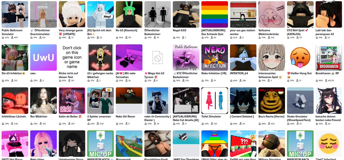 Danielf47u's tweet image. "Teddy is gone, but the problem isn’t. Roblox is still filled with weird ‘63 games’, clickbait titles, and borderline NSFW content. @Roblox, removing one dev isn’t enough. Clean up the rest. #RobloxSafety" @Roblox