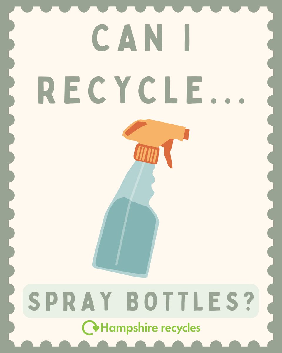 RecycleHants's tweet image. 💡 Empty spray bottles? Don’t toss them!
They’re recyclable ✅ — just give them a quick rinse & leave to dry before popping them in your recycling bin
#HampshireRecycles