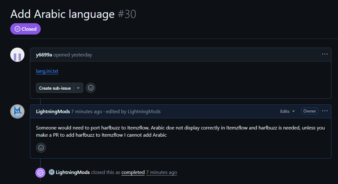 LightningMods_'s tweet image. to the people creating PRs and Issues for Arabic in the Itemzflow-Languages repo, once again I cannot accept nor add Arabic unless someone ports harfbuff (github.com/harfbuzz/harfb…) to itemzflow and makes a PR FIRST, without it, Arabic will NOT show up correctly, Arabic is one of…
