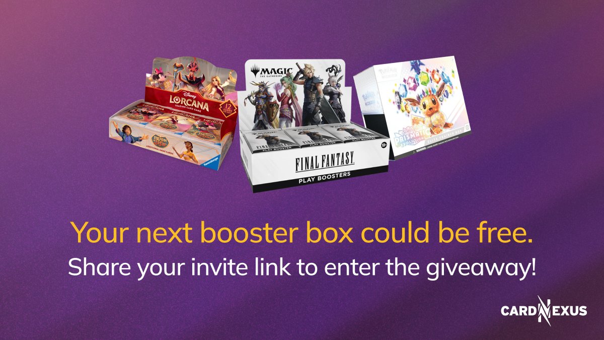 CardNexus (@cardnexushq) on Twitter photo Let's Celebrate our ๐๐ง๐ฏ๐ข๐ญ๐ ๐
๐ซ๐ข๐๐ง๐๐ฌ feature launch with an up to 200โฌ Booster Box ๐ด๐ถ๐๐ฒ๐ฎ๐๐ฎ๐!
1๏ธโฃ RT + Follow <a href="/CardNexusHQ/">CardNexus</a>
2๏ธโฃ Invite your friends to CardNexus before July 22nd with your referral link
Every friend who joins with your link & adds a card in Let's Celebrate our ๐๐ง๐ฏ๐ข๐ญ๐ ๐
๐ซ๐ข๐๐ง๐๐ฌ feature launch with an up to 200โฌ Booster Box ๐ด๐ถ๐๐ฒ๐ฎ๐๐ฎ๐!
1๏ธโฃ RT + Follow <a href="/CardNexusHQ/">CardNexus</a>
2๏ธโฃ Invite your friends to CardNexus before July 22nd with your referral link
Every friend who joins with your link & adds a card in
