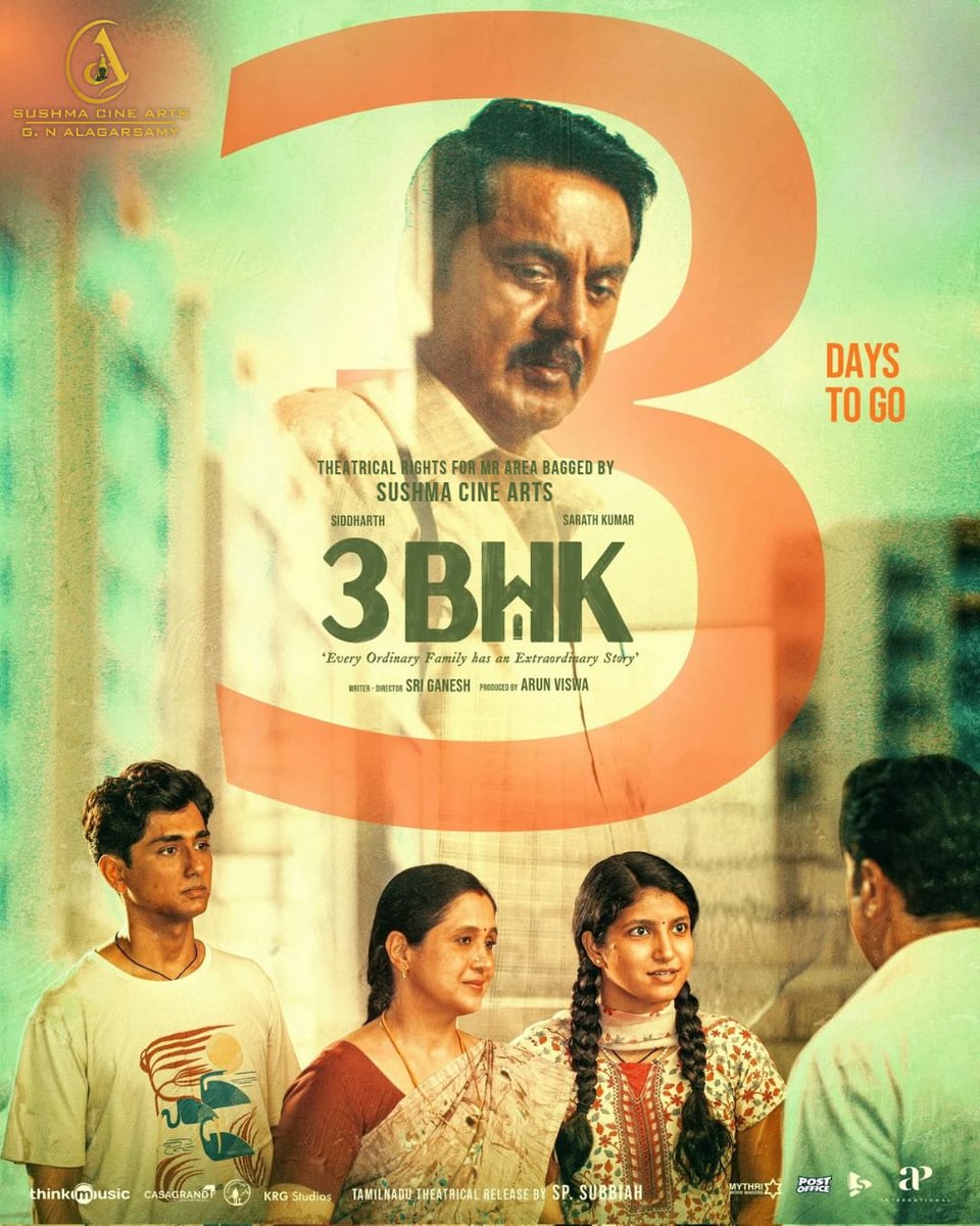 2 days to go…
A simple home, an emotional whirlwind awaits!
#3BHK – Hitting screens July 4 🏠❤️
#SushmaCineArts