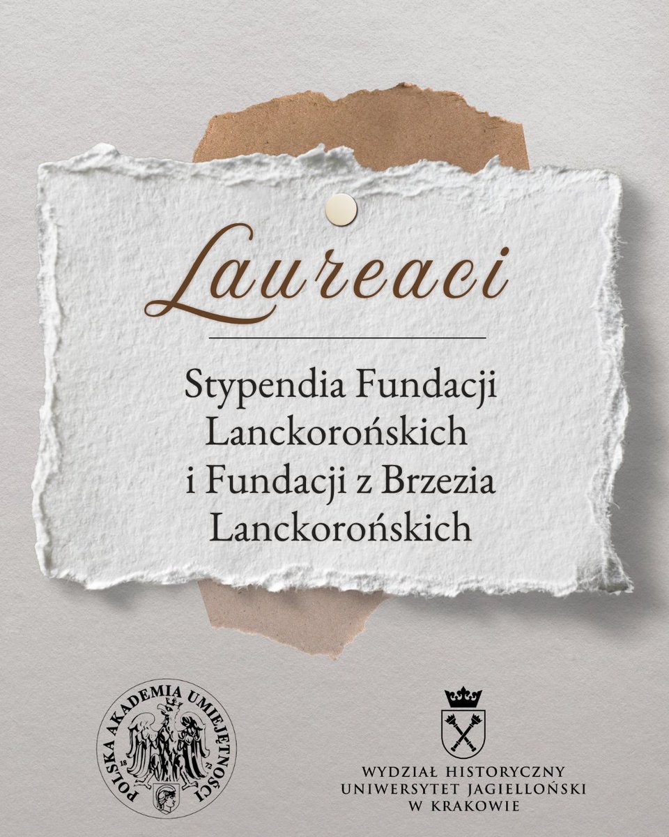 🥳 W gronie tegorocznych laureatów Fundacji Lanckorońskich i Fundacji z Brzezia Lanckorońskich na prowadzenie badań w Rzymie, Wiedniu, Londynie i innych ośrodkach naukowych Europy w 2026 roku znaleźli się badacze związani z <a href="/historycznyUJ/">Wydział Historyczny Uniwersytetu Jagiellońskiego</a>  😍
👏 Więcej 👉 tiny.pl/dr9xs