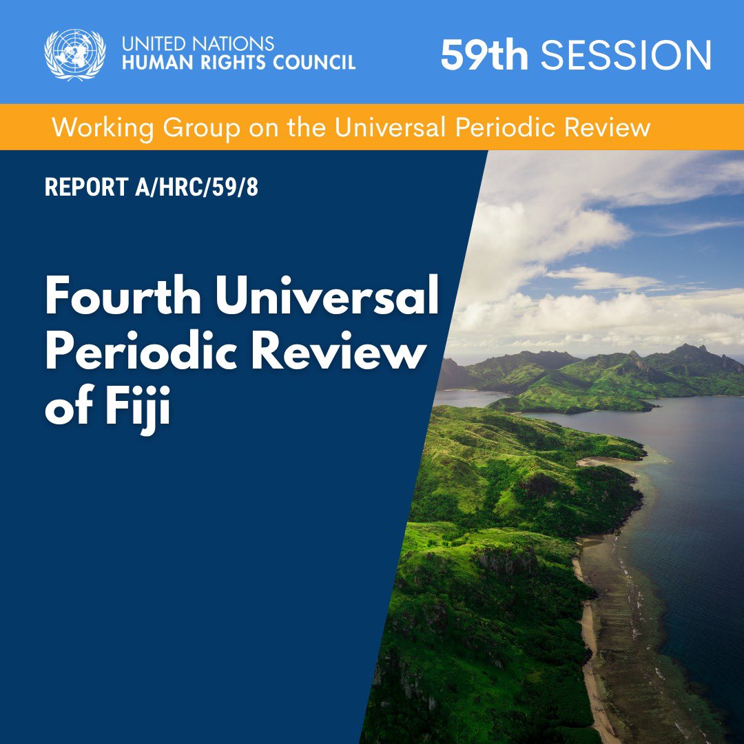 UN Human Rights Council (@un_hrc) on Twitter photo The <a href="/UN/">United Nations</a> Human Rights Council adopted the decision on the outcome of the 4th Universal Periodic Review of #Fiji which was held on 22 January 2025.
Out of 209 recommendations received, 181 enjoy the support of Fiji.
#HRC59 report ➔docs.un.org/A/HRC/59/8 The <a href="/UN/">United Nations</a> Human Rights Council adopted the decision on the outcome of the 4th Universal Periodic Review of #Fiji which was held on 22 January 2025.
Out of 209 recommendations received, 181 enjoy the support of Fiji.
#HRC59 report ➔docs.un.org/A/HRC/59/8