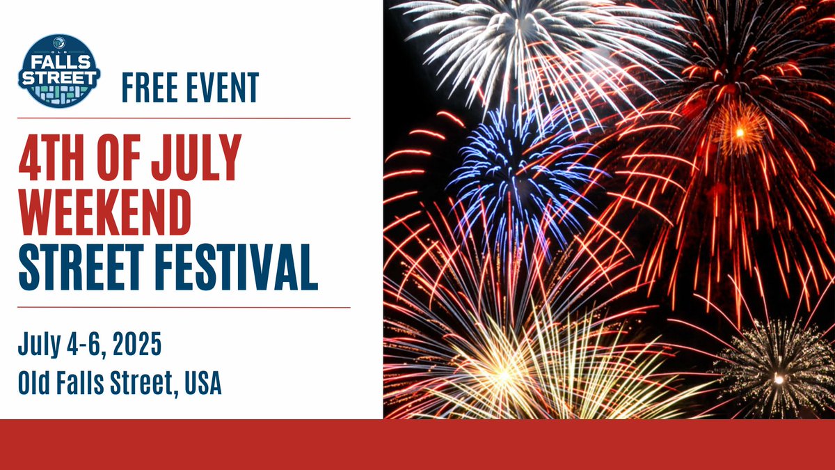 Come celebrate Independence Day on #OldFallsStreet with food trucks, live music, entertainment from Buffalo Aerial Dance and Kirt the Entertainer (Saturday), meet and greets with Uncle Sam and Lady Liberty (Friday and Saturday), vendors, and more! ⬇️ 🎆